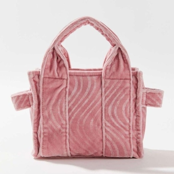 Urban Outfitters Small Wavy Pink Mini Tote Velvet Crossbody Shoulder Bag - Picture 2 of 8